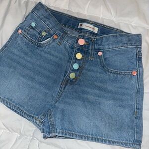 Levi's Kids Blue Denim High Rise Shorts with Colorful Buttons size 8